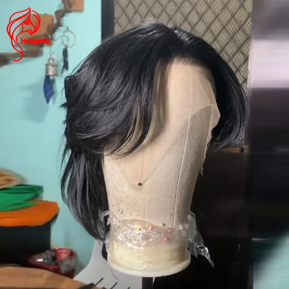 Hesperis Mens Wolf Cut Mullet Lace Wigs Natural Wavy Lace Front Human Hair Wigs For Male Layered Short Cut Pixie Wig For Boy