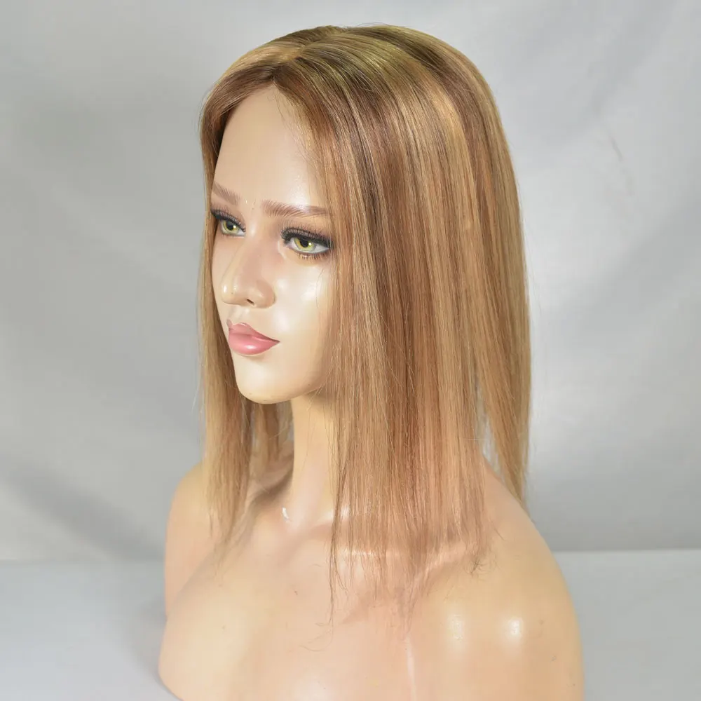 Hair Topper for Women Real Human Hair Clip in Hair Hairpieces for Women No Bangs Top Base Mono Lace 4x6inch Brown Color 14inch