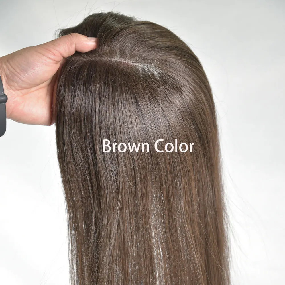 Hair Topper for Women Real Human Hair Clip in Hair Hairpieces for Women No Bangs Top Base Mono Lace 4x6inch Brown Color 14inch