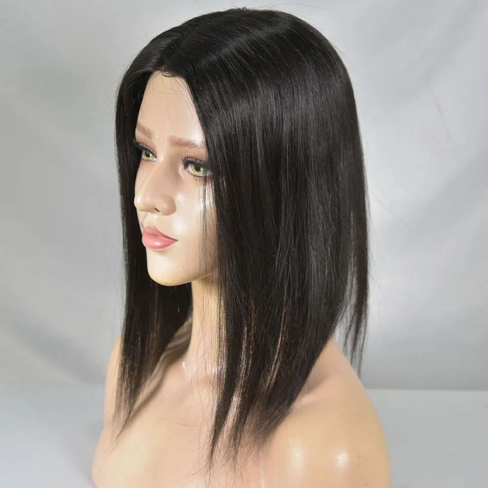 Hair Topper for Women Real Human Hair Clip in Hair Hairpieces for Women No Bangs Top Base Mono Lace 4x6inch Brown Color 14inch