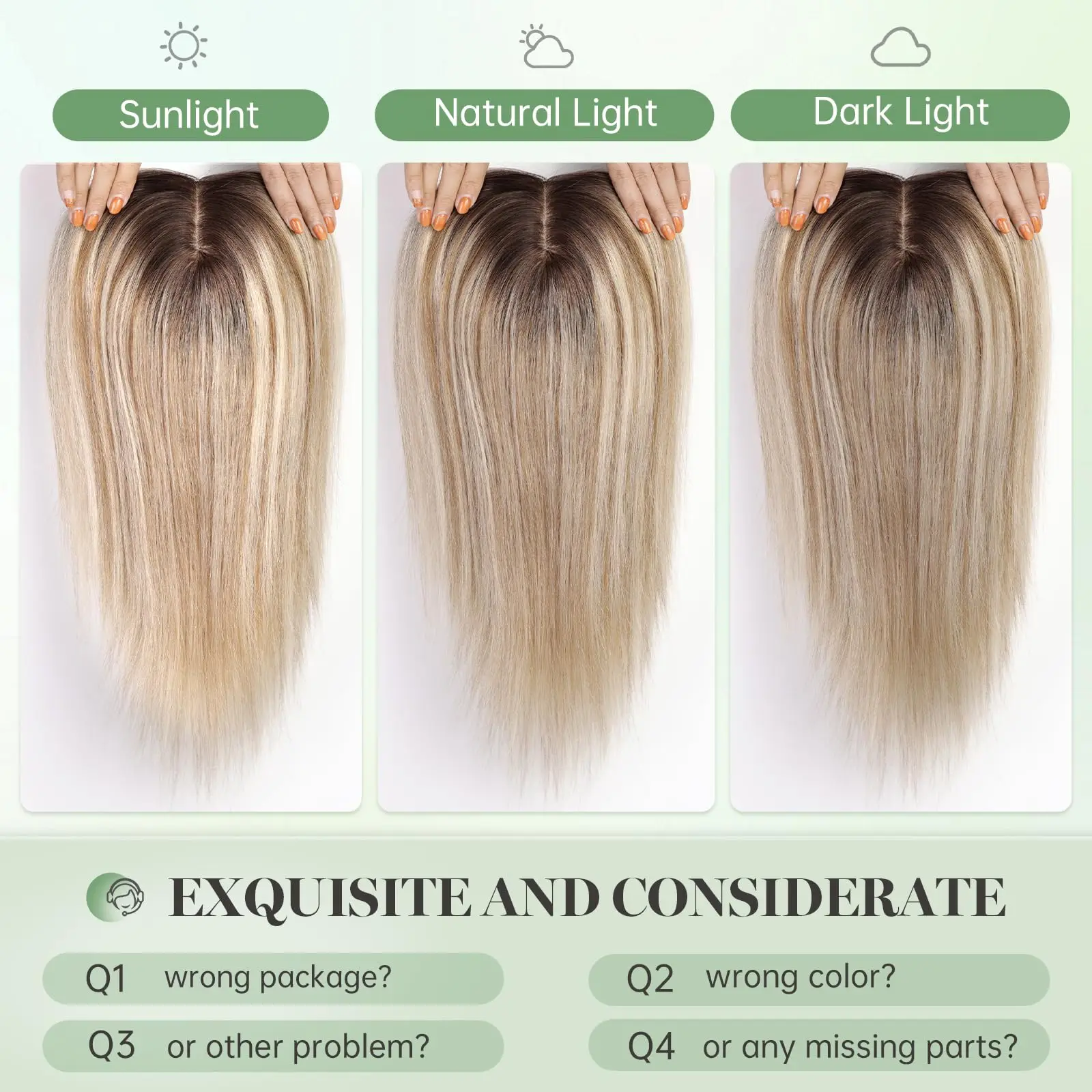16 Inches Straight Human Hair Toppers Light Blonde Dark Root Hair Toppers for Women Hairpieces Extensions 3 Clips In Hair Topper