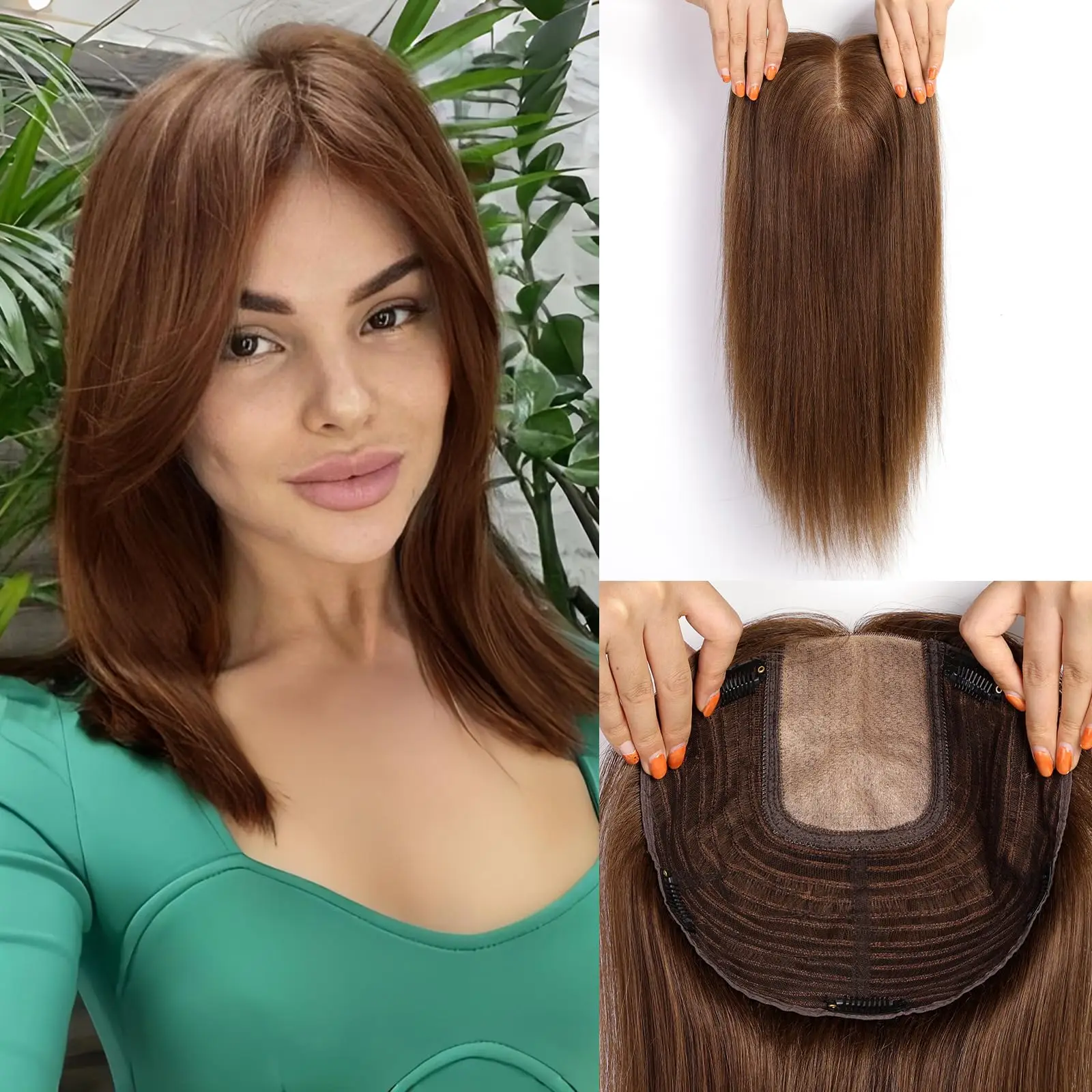 16 Inches Straight Human Hair Toppers Light Blonde Dark Root Hair Toppers for Women Hairpieces Extensions 3 Clips In Hair Topper