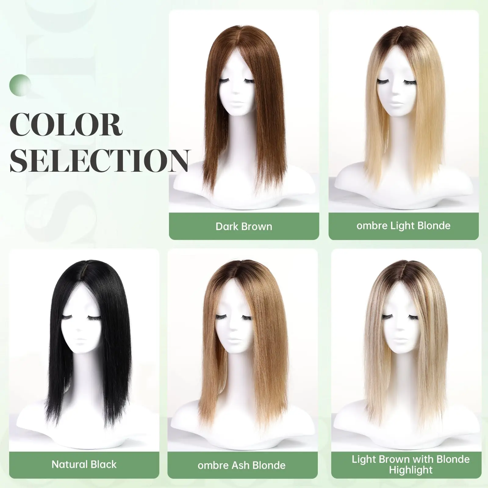 16 Inches Straight Human Hair Toppers Light Blonde Dark Root Hair Toppers for Women Hairpieces Extensions 3 Clips In Hair Topper