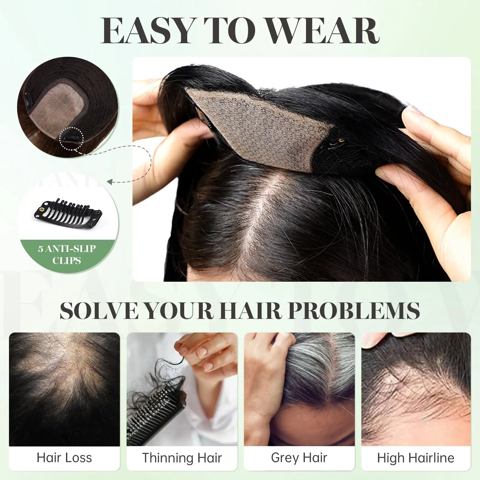 16 Inches Straight Human Hair Toppers Light Blonde Dark Root Hair Toppers for Women Hairpieces Extensions 3 Clips In Hair Topper