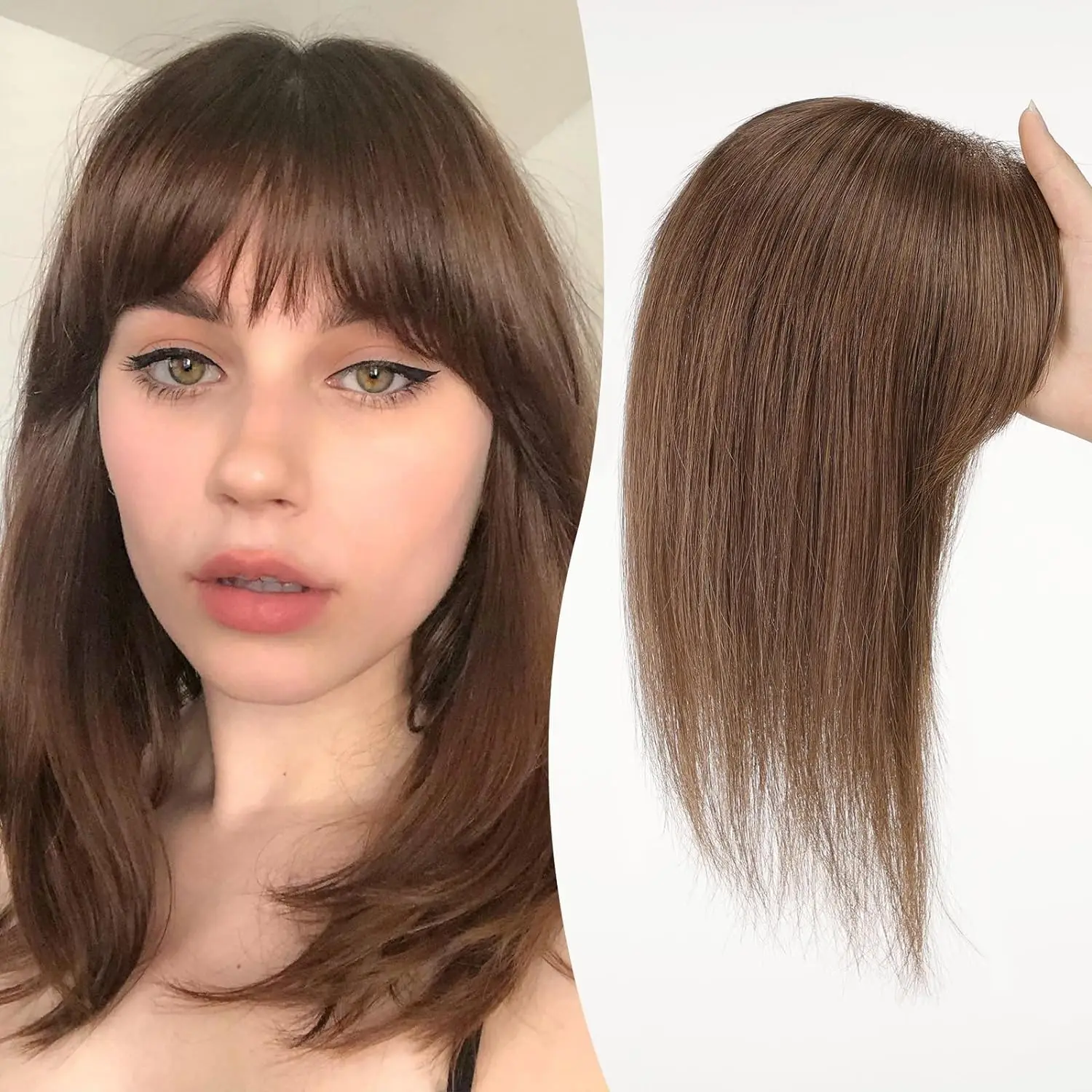 12in Hair Toppers for Women Real Human Hair Pieces Brown Blonde Highlight 10*12cm Silk Base Toppers for Women With Thinning Hair