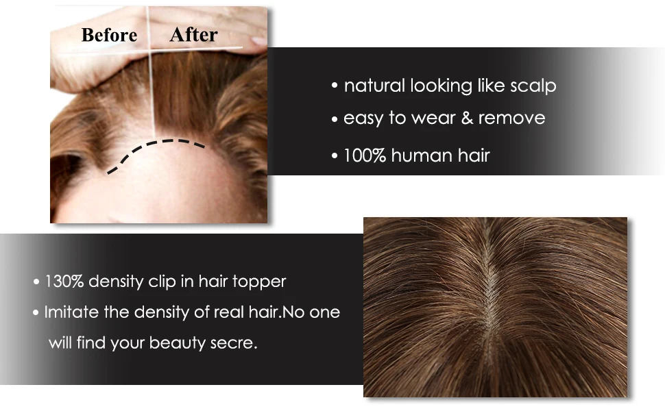 12in Hair Toppers for Women Real Human Hair Pieces Brown Blonde Highlight 10*12cm Silk Base Toppers for Women With Thinning Hair