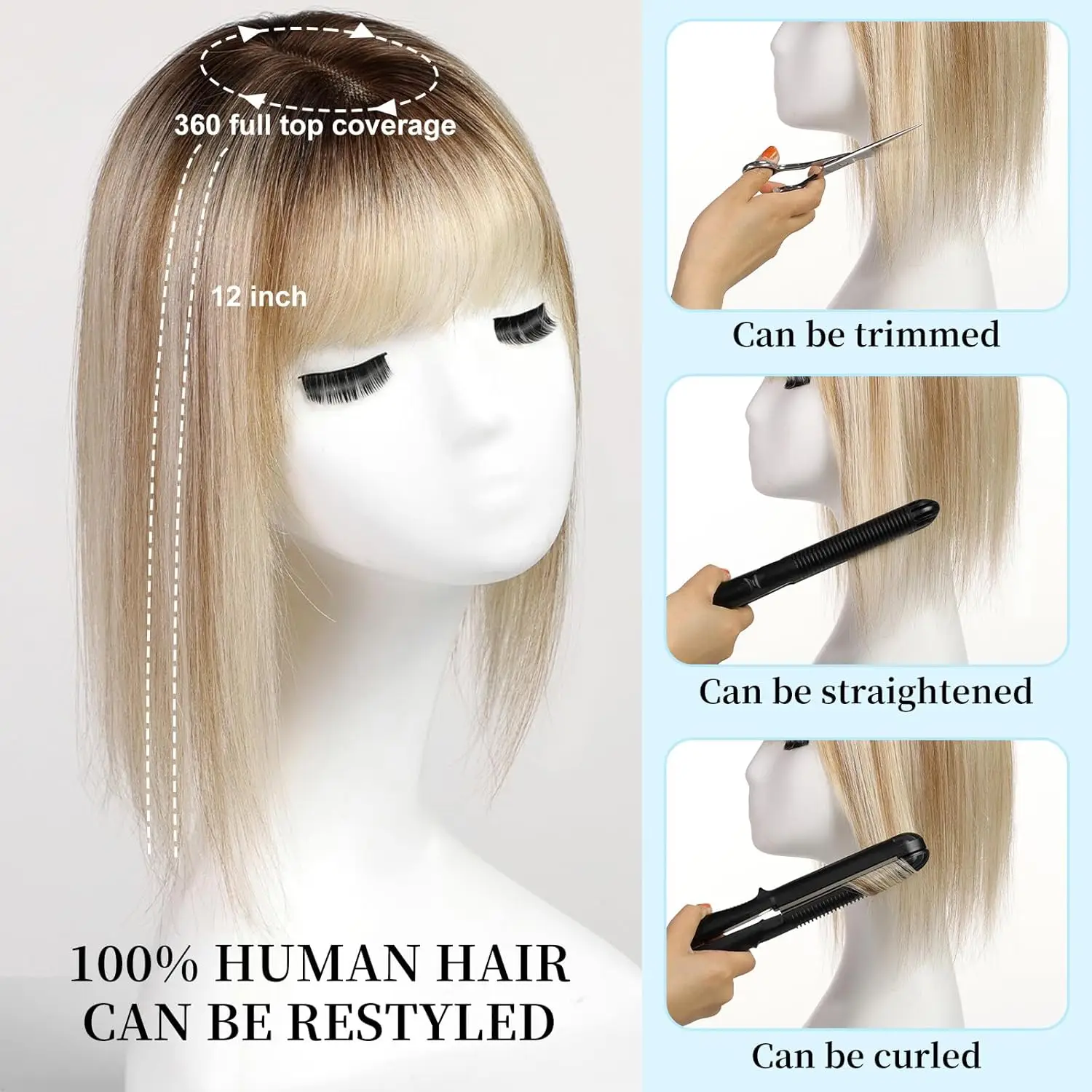 12in Hair Toppers for Women Real Human Hair Pieces Brown Blonde Highlight 10*12cm Silk Base Toppers for Women With Thinning Hair