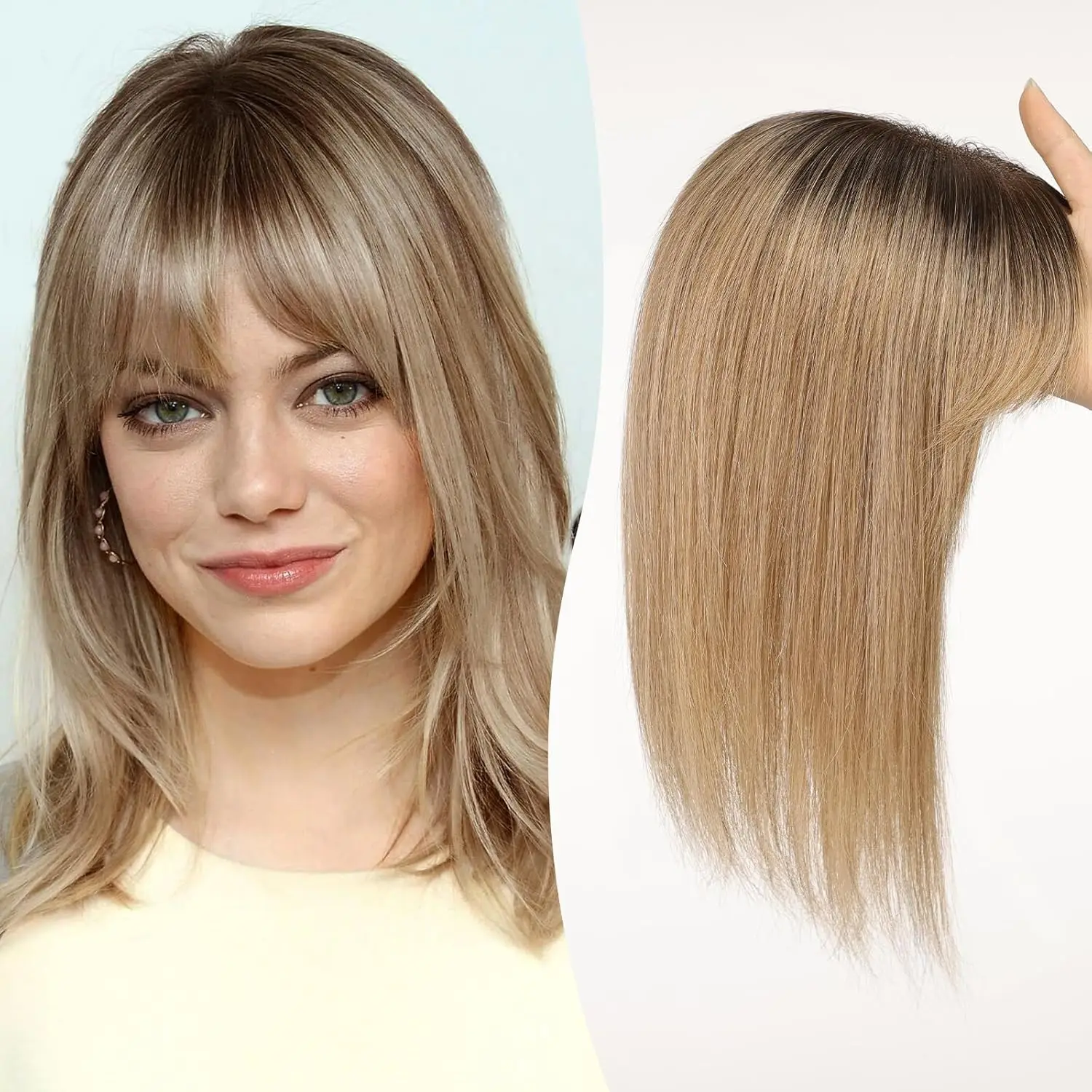 12in Hair Toppers for Women Real Human Hair Pieces Brown Blonde Highlight 10*12cm Silk Base Toppers for Women With Thinning Hair