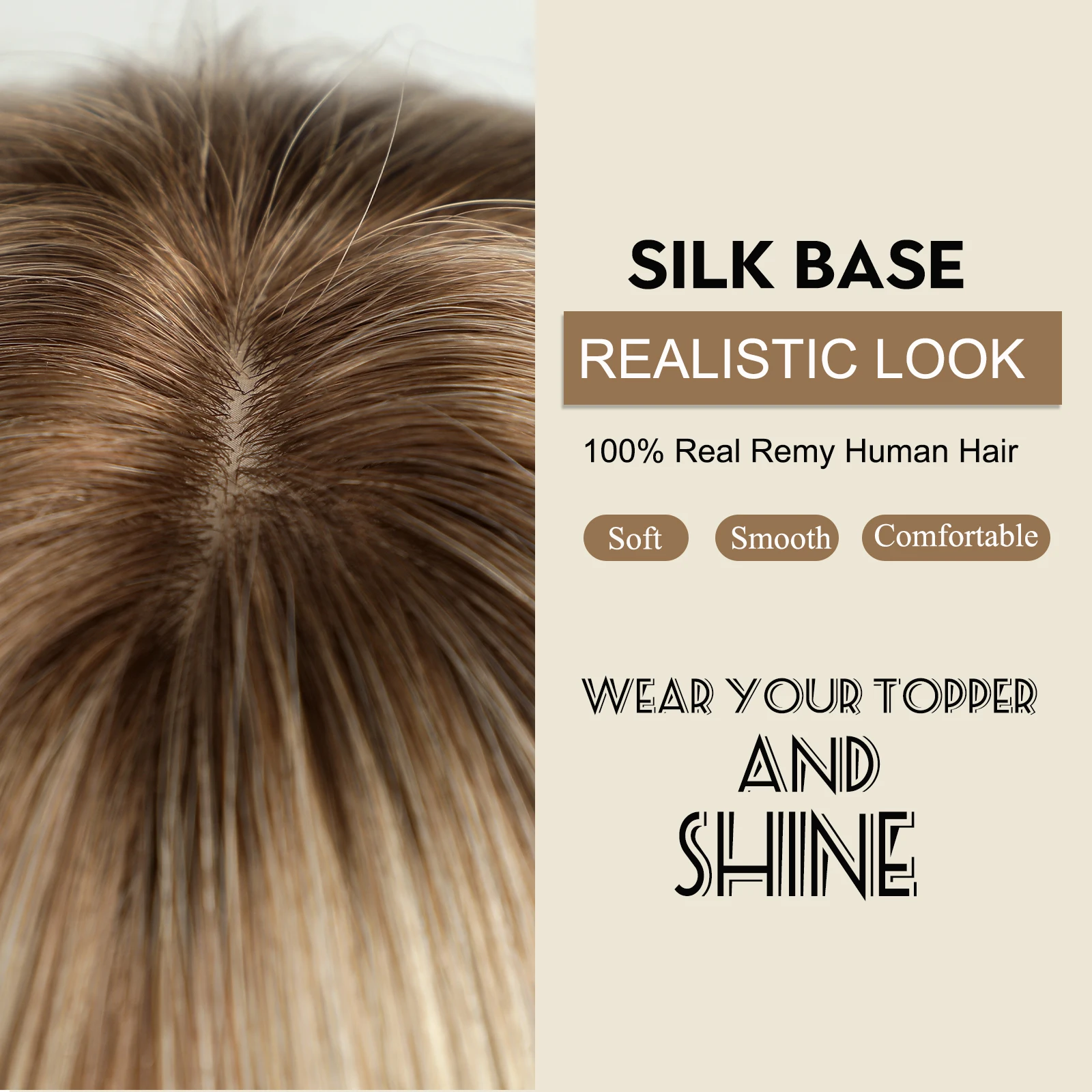 12in Hair Toppers for Women Real Human Hair Pieces Brown Blonde Highlight 10*12cm Silk Base Toppers for Women With Thinning Hair