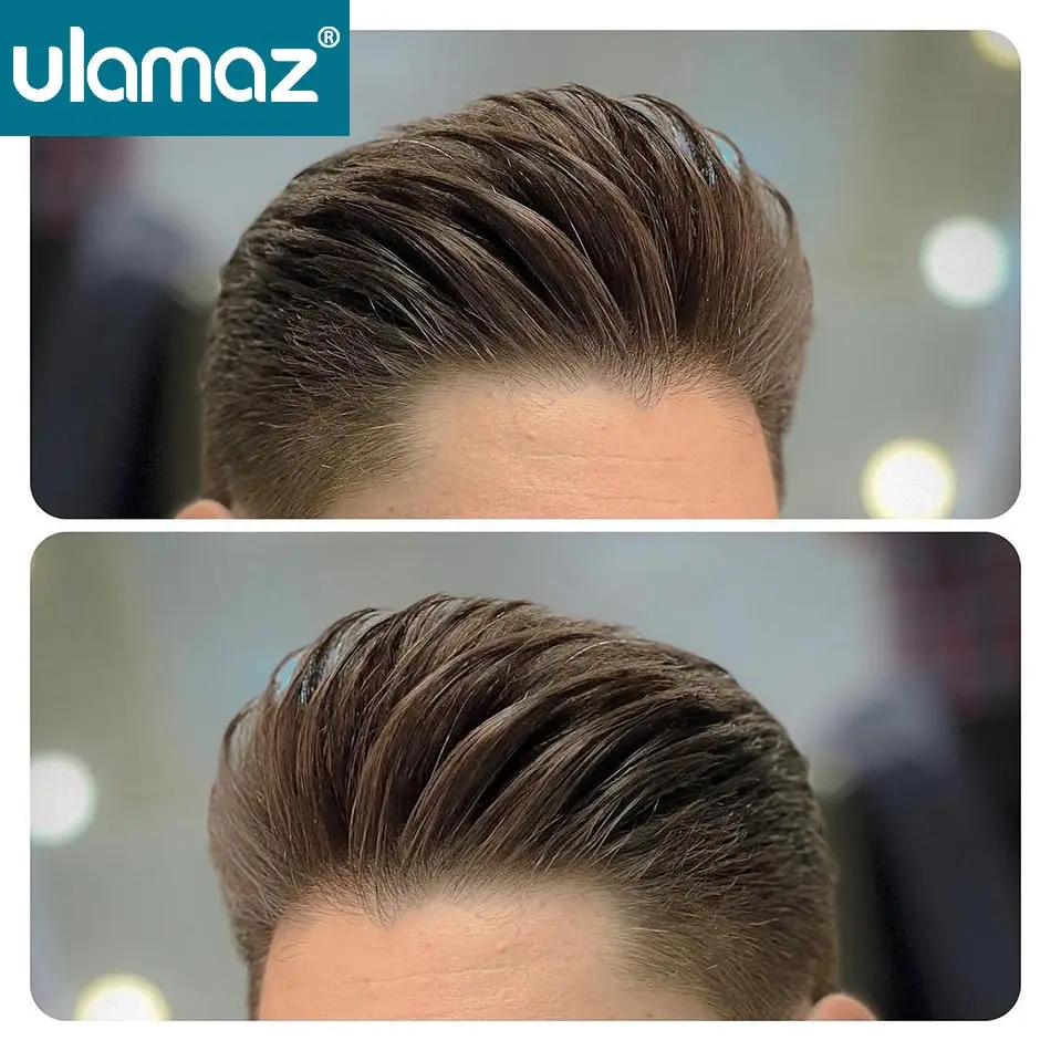 Realistic Male Hair Prosthesis 0.02-0.03mm Ultra Thin Skin Capillary Prosthesis 80% Toupee Wig Men Undetectable Man Hair System