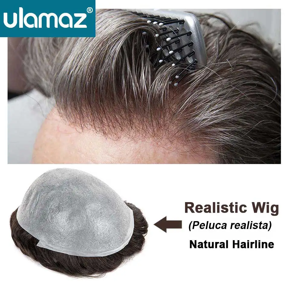 Realistic Male Hair Prosthesis 0.02-0.03mm Ultra Thin Skin Capillary Prosthesis 80% Toupee Wig Men Undetectable Man Hair System