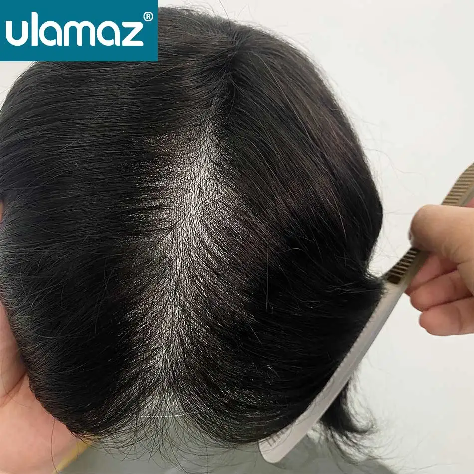 Realistic Male Hair Prosthesis 0.02-0.03mm Ultra Thin Skin Capillary Prosthesis 80% Toupee Wig Men Undetectable Man Hair System