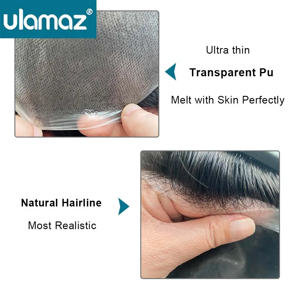 Realistic Male Hair Prosthesis 0.02-0.03mm Ultra Thin Skin Capillary Prosthesis 80% Toupee Wig Men Undetectable Man Hair System