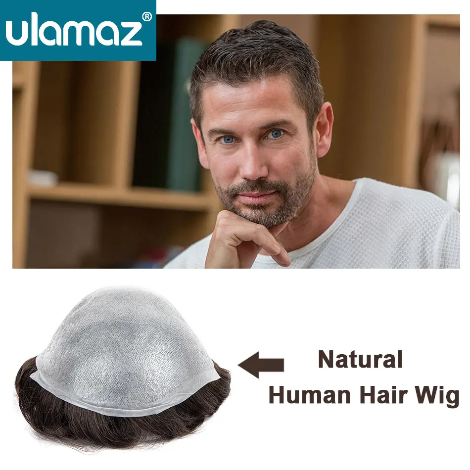 Realistic Male Hair Prosthesis 0.02-0.03mm Ultra Thin Skin Capillary Prosthesis 80% Toupee Wig Men Undetectable Man Hair System