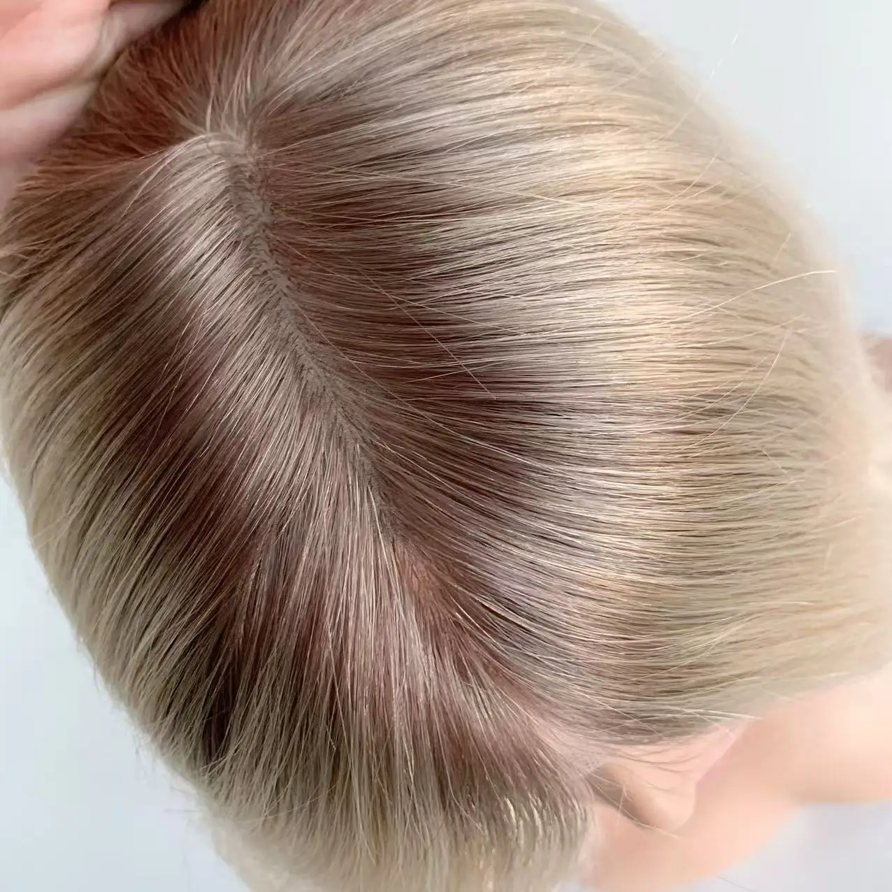 7T60 Color Dark Roots Glueless Silk Top Silicone Base Medical Wig Replacement European Human Hair For Alopecia Or Cancer