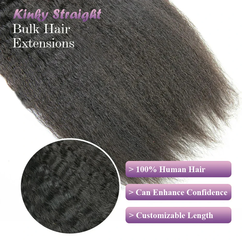 Kinky Straight Hair Bulk For Braiding 100% Real Human Hair No Weft Bundles 100G 150G Bulk Brading Hair Extensions Natural Color
