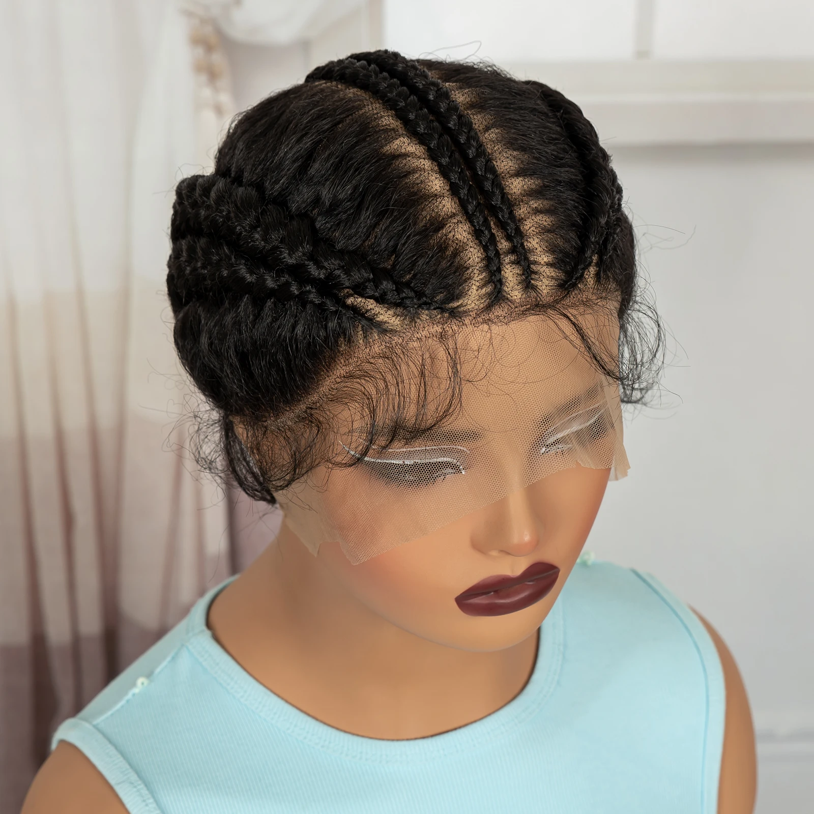 Full Lace Natural Bantu Braided Wigs Synthetic Braided Lace Wig with Baby Hair Knotless Braids Wigs for Black Women