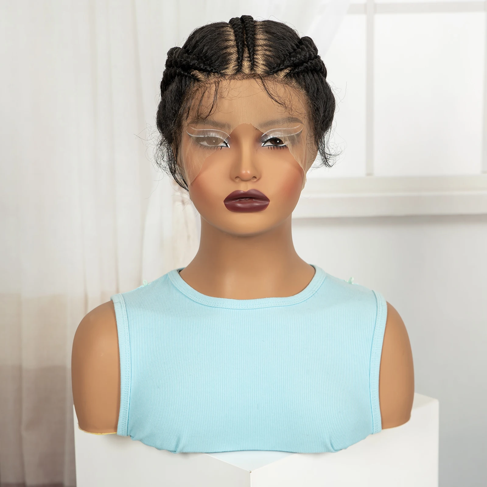 Full Lace Natural Bantu Braided Wigs Synthetic Braided Lace Wig with Baby Hair Knotless Braids Wigs for Black Women