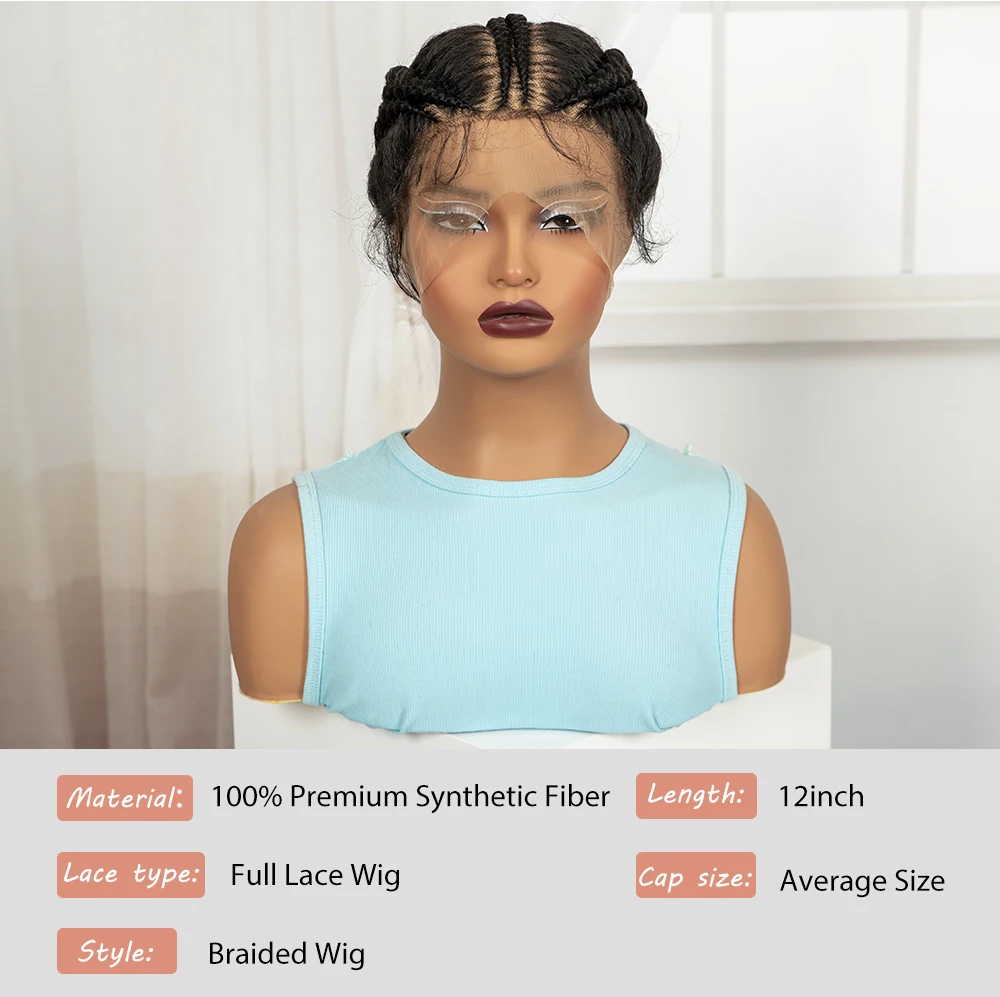 Full Lace Natural Bantu Braided Wigs Synthetic Braided Lace Wig with Baby Hair Knotless Braids Wigs for Black Women