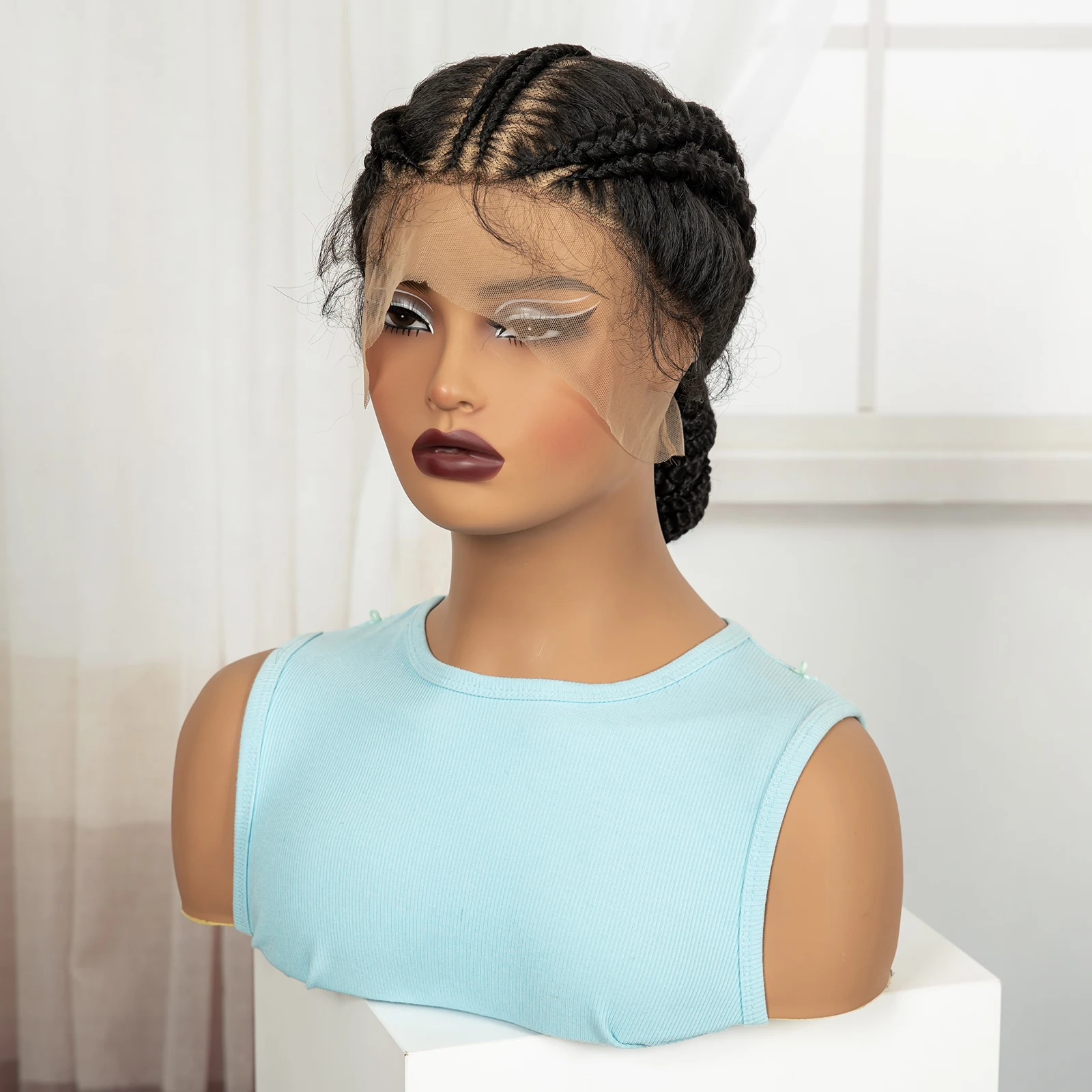 Full Lace Natural Bantu Braided Wigs Synthetic Braided Lace Wig with Baby Hair Knotless Braids Wigs for Black Women