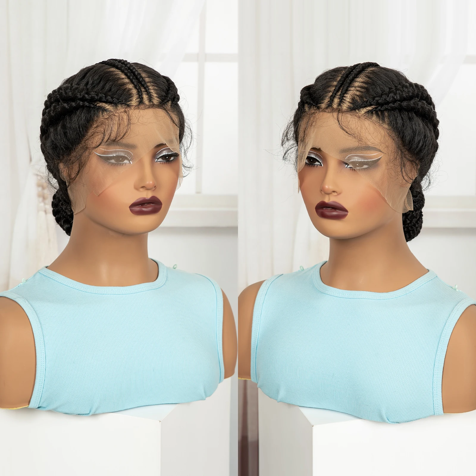 Full Lace Natural Bantu Braided Wigs Synthetic Braided Lace Wig with Baby Hair Knotless Braids Wigs for Black Women
