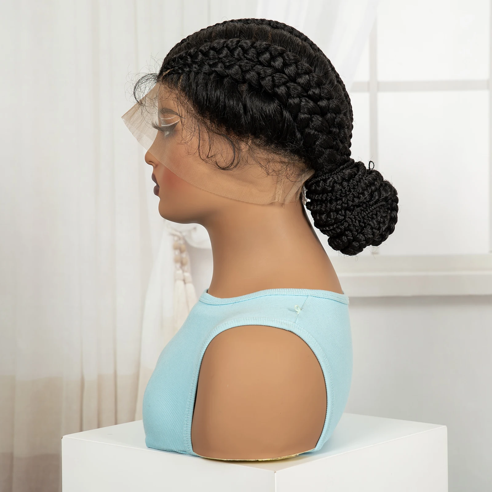 Full Lace Natural Bantu Braided Wigs Synthetic Braided Lace Wig with Baby Hair Knotless Braids Wigs for Black Women