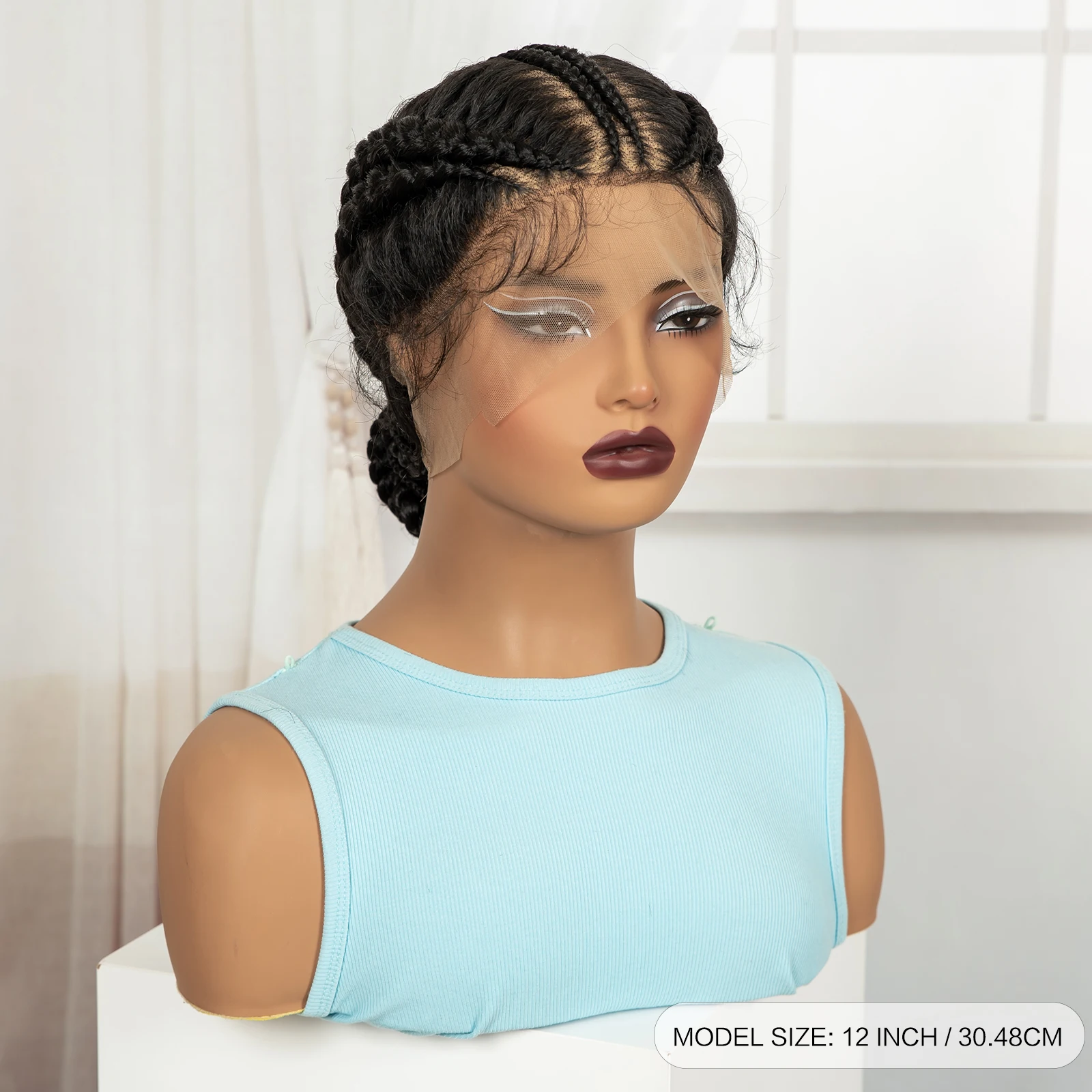 Full Lace Natural Bantu Braided Wigs Synthetic Braided Lace Wig with Baby Hair Knotless Braids Wigs for Black Women