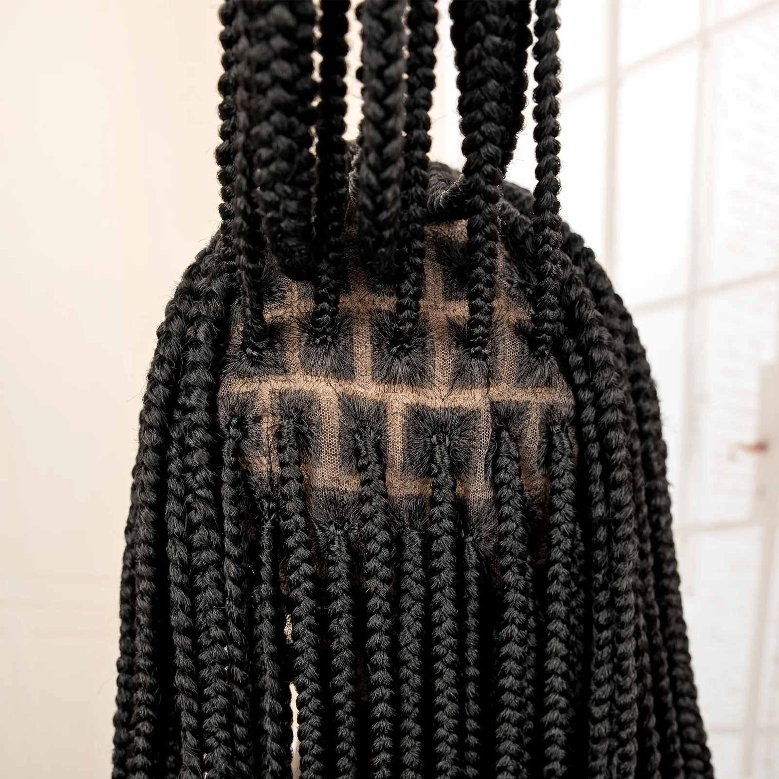 34 Inches Handmade Cornrow Braided Wigs Full Lace Synthetic Knotless Box Braiding Wig Cornrow Braids Lace Wigs African Hair Wigs