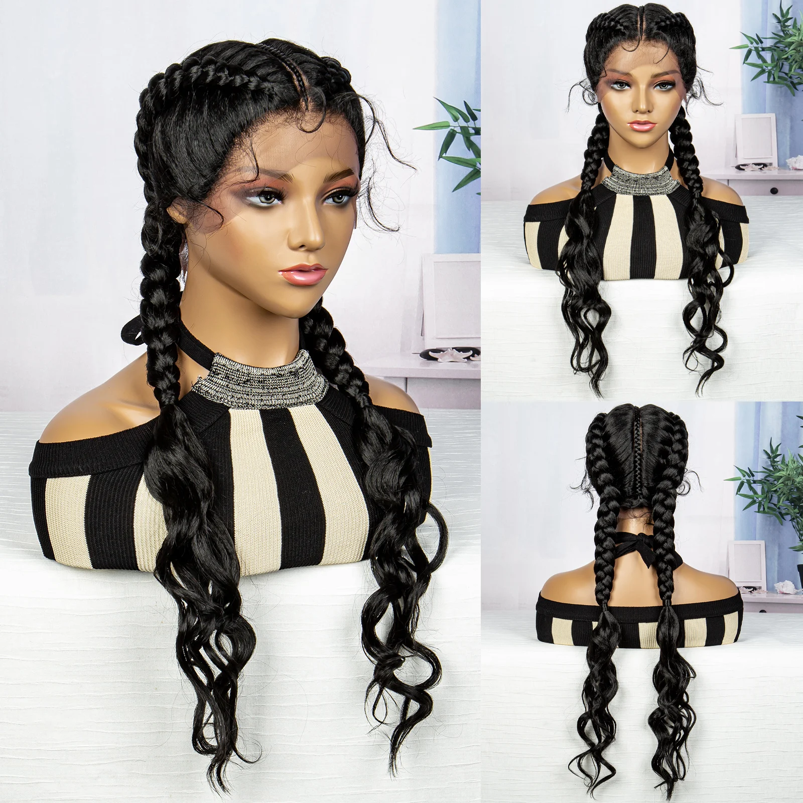 30 Inches New Fashion Braided Wigs 1B/30# Brown Braiding Hair Synthetic Wigs Transparent Lace Frontal Wigs for Women