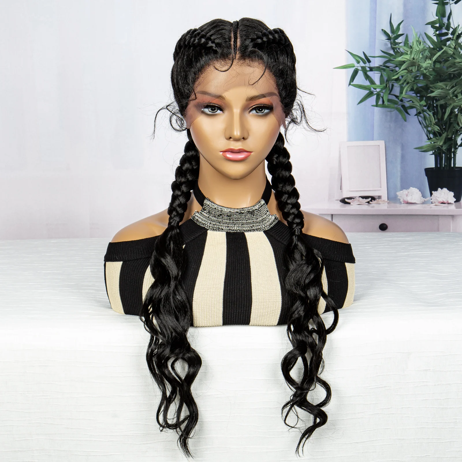 30 Inches New Fashion Braided Wigs 1B/30# Brown Braiding Hair Synthetic Wigs Transparent Lace Frontal Wigs for Women