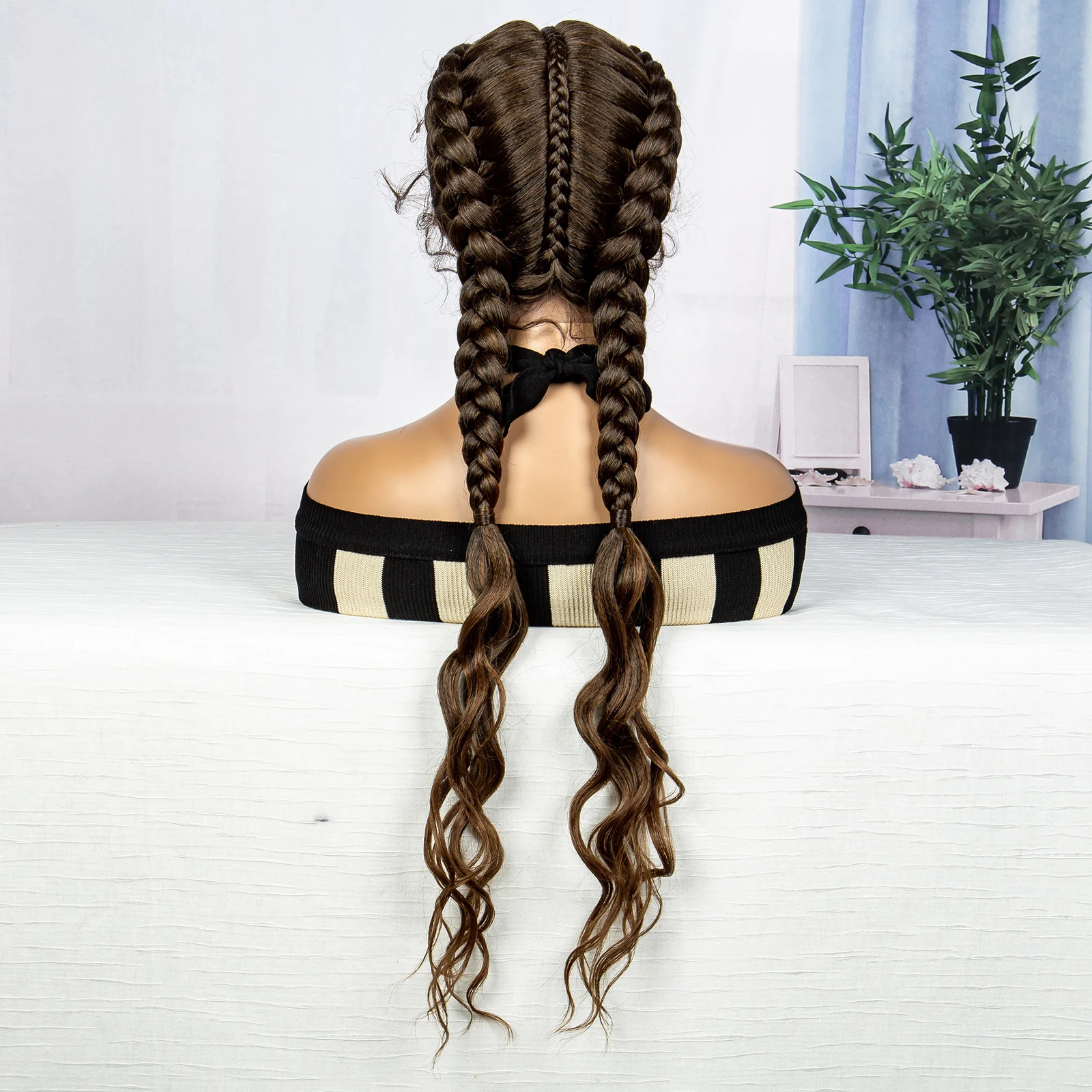 30 Inches New Fashion Braided Wigs 1B/30# Brown Braiding Hair Synthetic Wigs Transparent Lace Frontal Wigs for Women