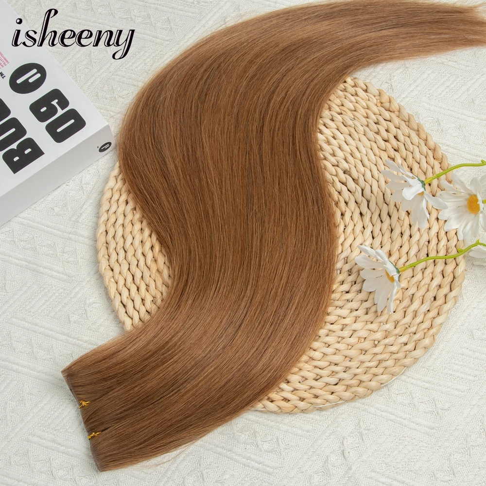Isheeny Straight Long Tape Weft Hair 12"-22" Invisible PU Skin Weft Human Hair Extensions Natural Inject Hair Bundles 80-100g
