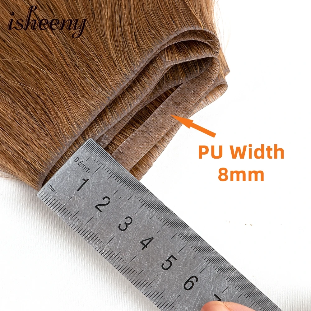 Isheeny Straight Long Tape Weft Hair 12"-22" Invisible PU Skin Weft Human Hair Extensions Natural Inject Hair Bundles 80-100g