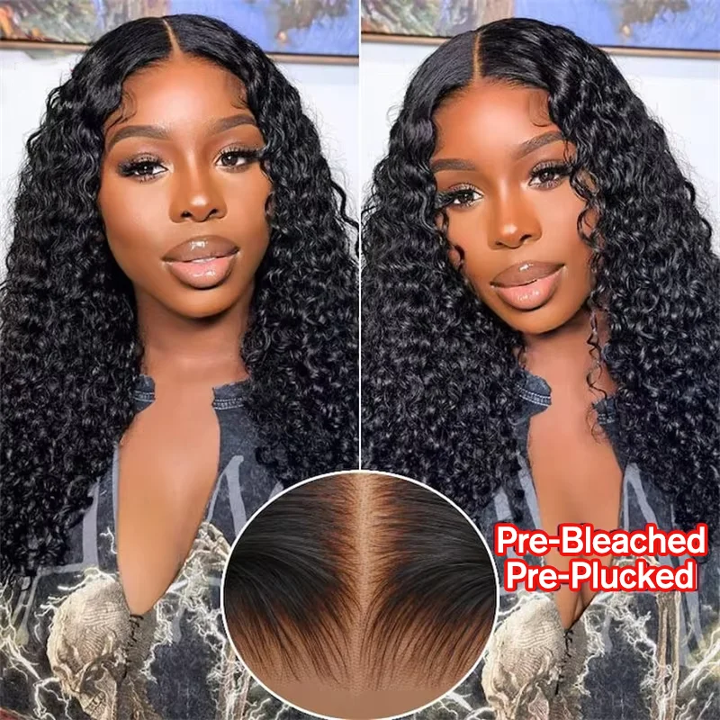 Smilegirl 220% Density 30 Inch Deep Curly Wave Wig 5x5 Glueless Lace Front Pre Plucked Brazilian Wet Wavy HD Transparent Lace Frontal Natural Color for Women