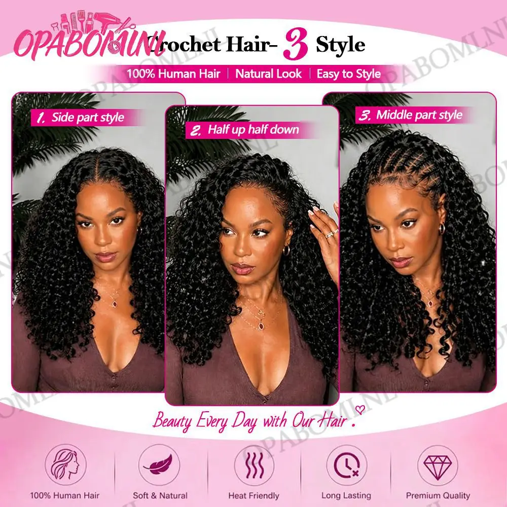 Burmese Curly Feather Crochet Human Hair, 100% Human Hair, Boho Braid Hair Extensions for Women, Pre-Separated Feather Hair Bundles, 14–26 inches, 15A Top-Quality Hair, 60/120/180/240 grams and 100 strands