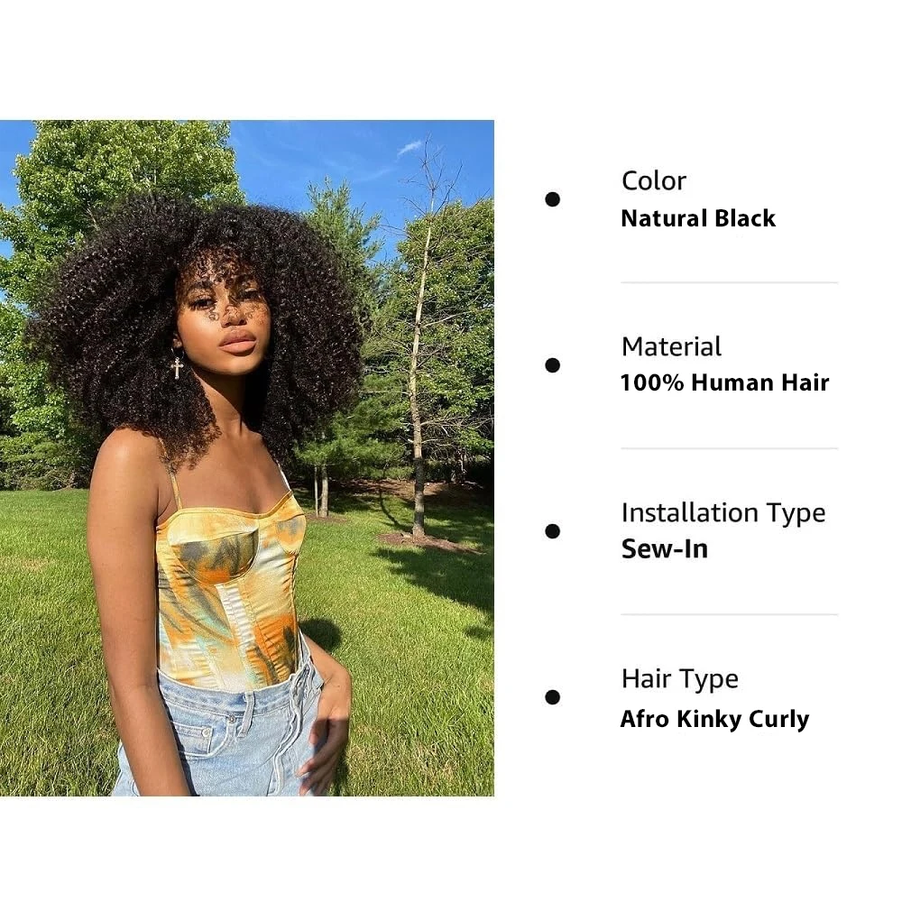4C Afro Kinky Curly Human Hair Bundles Coily Hair Weave Extensions Natural Color 100% Unprocessed Raw Virgin Hair For Women