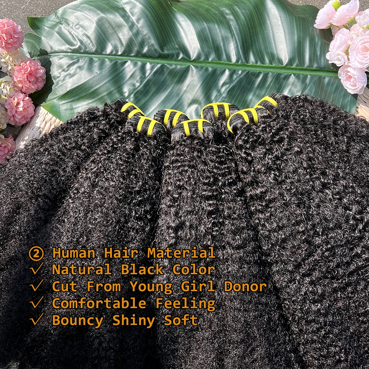 4C Afro Kinky Curly Human Hair Bundles Coily Hair Weave Extensions Natural Color 100% Unprocessed Raw Virgin Hair For Women
