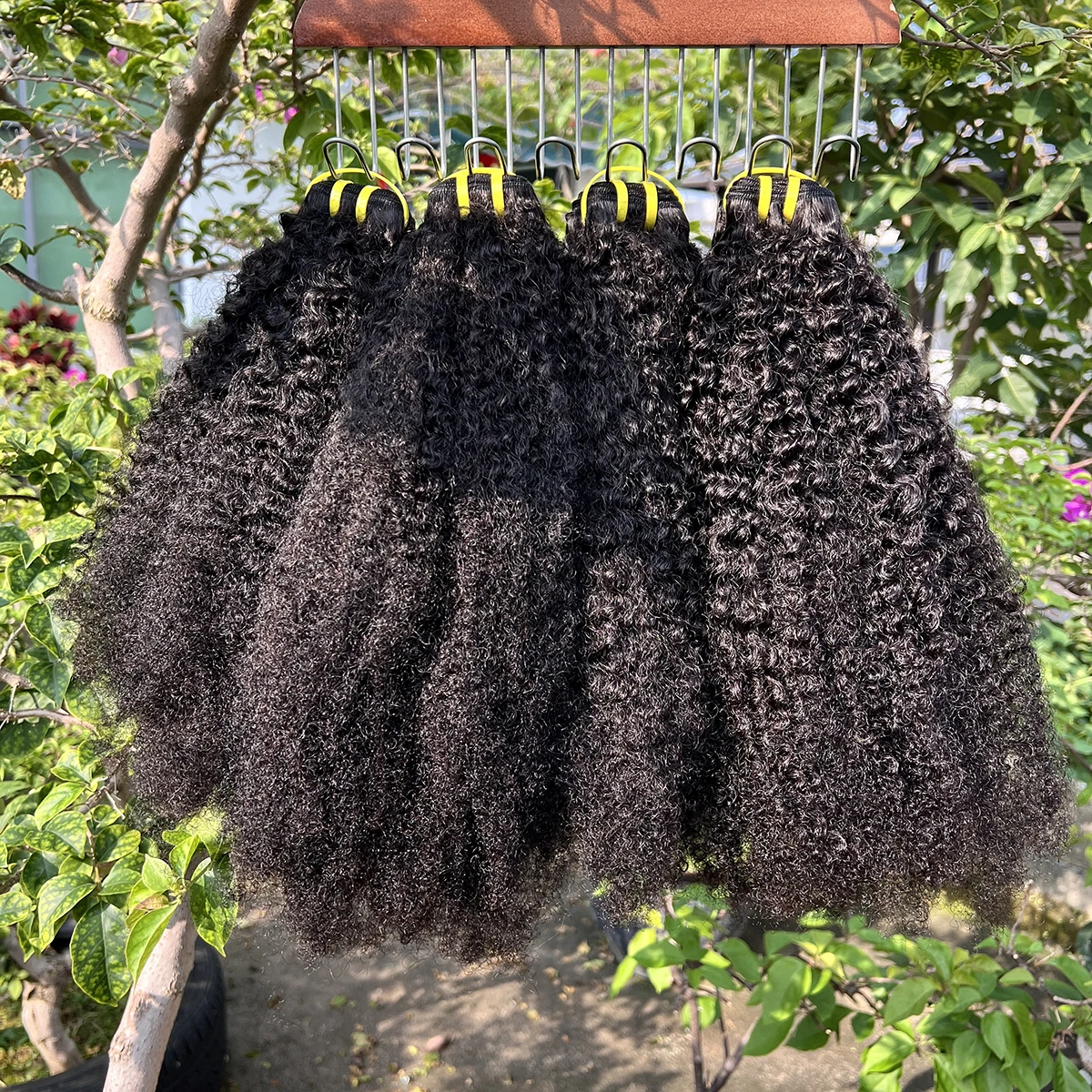 4C Afro Kinky Curly Human Hair Bundles Coily Hair Weave Extensions Natural Color 100% Unprocessed Raw Virgin Hair For Women