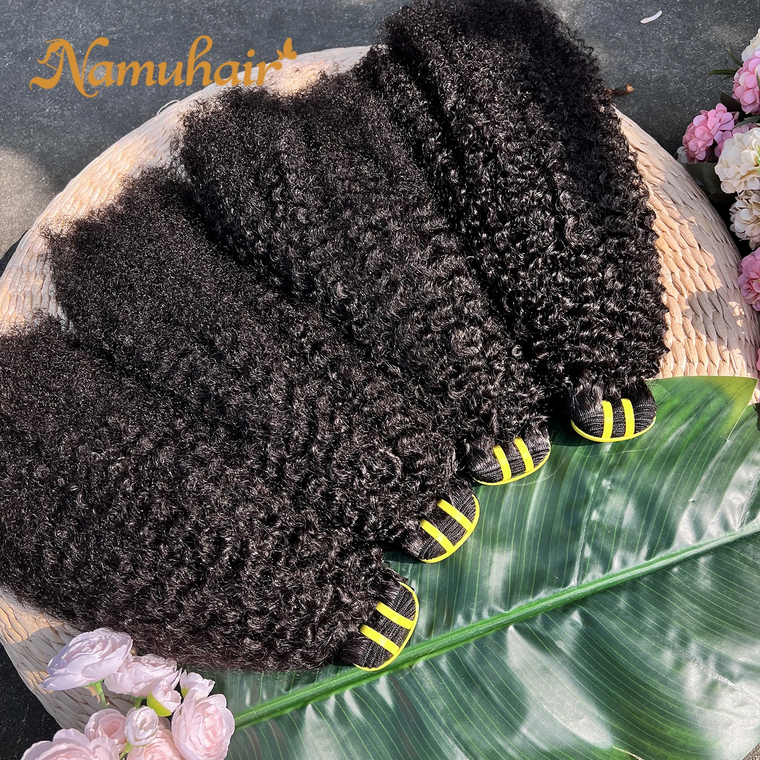 4C Afro Kinky Curly Human Hair Bundles Coily Hair Weave Extensions Natural Color 100% Unprocessed Raw Virgin Hair For Women