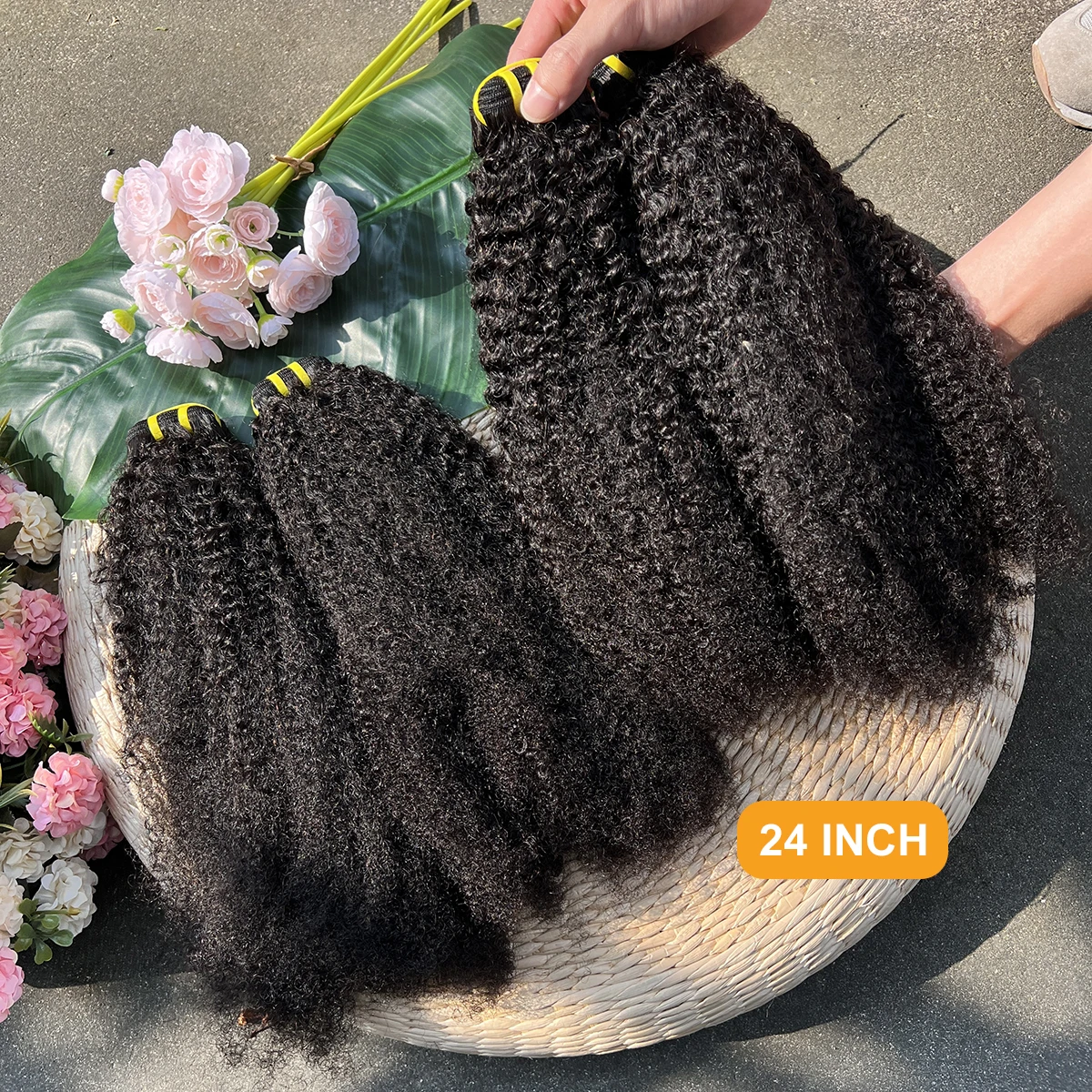 4C Afro Kinky Curly Human Hair Bundles Coily Hair Weave Extensions Natural Color 100% Unprocessed Raw Virgin Hair For Women