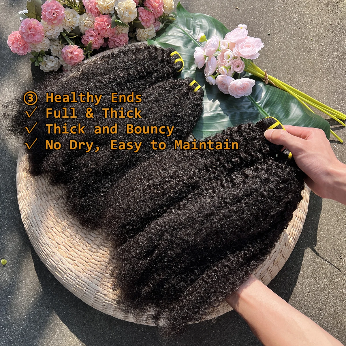 4C Afro Kinky Curly Human Hair Bundles Coily Hair Weave Extensions Natural Color 100% Unprocessed Raw Virgin Hair For Women