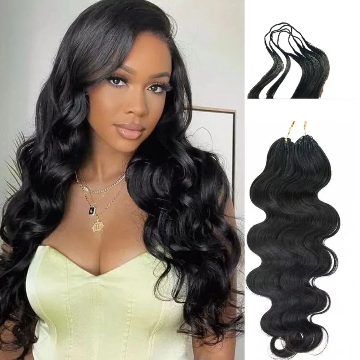 Smilegirl #1B Body Wave Crochet Human Hair 16 18 Inch Unprocessed Brazilian Virgin Feather Crochet Human Hair 60 Grams Natural Black Body Wave Human Crochet Hair Braiding Extensions for Boho Braids