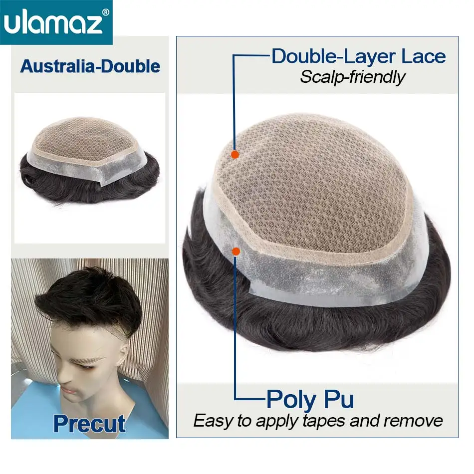 Precut Hairstyle Lace Pu Male Hair Prosthesis Mono Toupee Hair Men Full Lace Hair System For Man Wear And Go Men's Wig Remy Hair