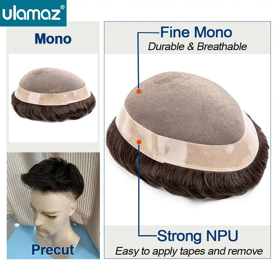 Precut Hairstyle Lace Pu Male Hair Prosthesis Mono Toupee Hair Men Full Lace Hair System For Man Wear And Go Men's Wig Remy Hair