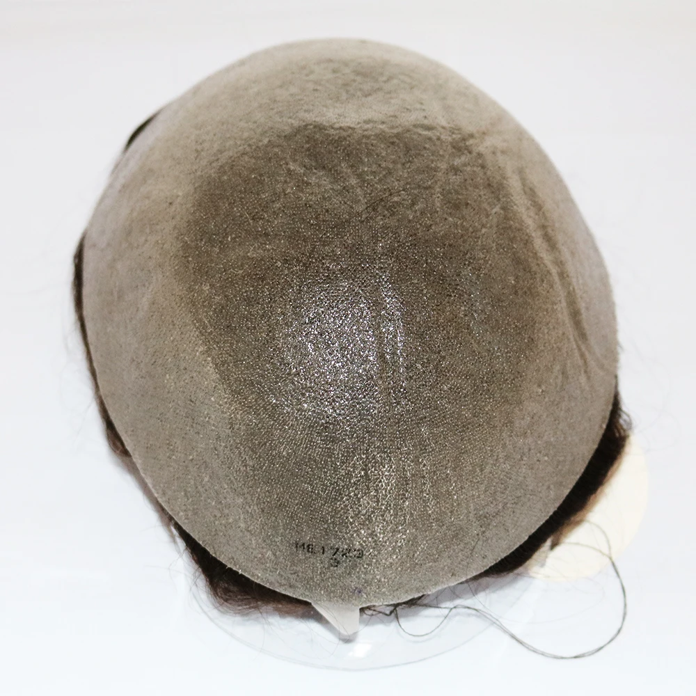 Natural Hairline 0.02mm Super Thin Skin Base Men's Toupee 80~90% Density Grey Male Human Hair Capillary Prosthesis System Wigs
