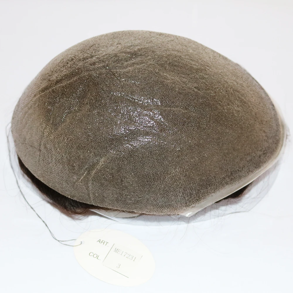 Natural Hairline 0.02mm Super Thin Skin Base Men's Toupee 80~90% Density Grey Male Human Hair Capillary Prosthesis System Wigs