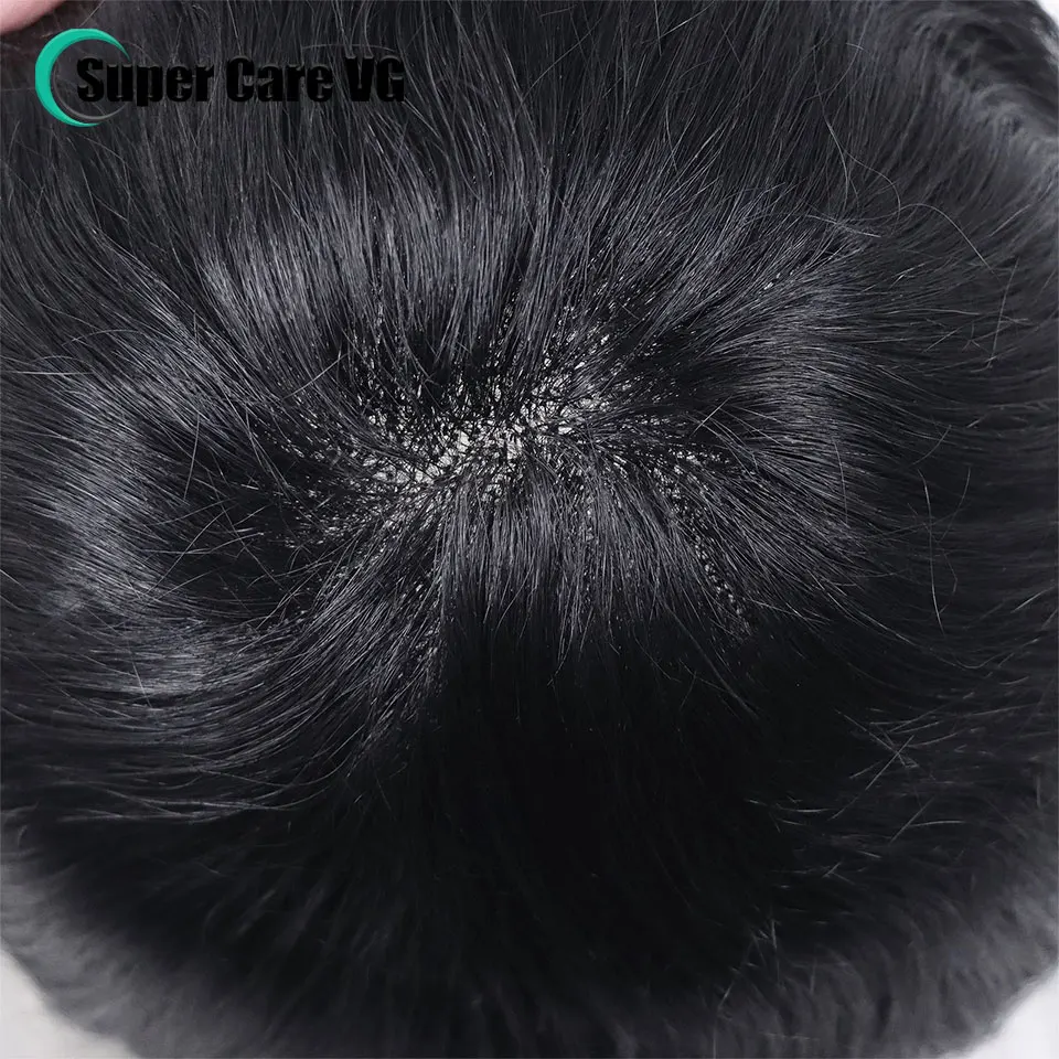 6*8/ 6*9/ 7*9 Breathable Fine Mono With PU Toupee Men #1B 6Inch Men's Wig Human Hair Toupee Men's Replacement Systems Unit Wig