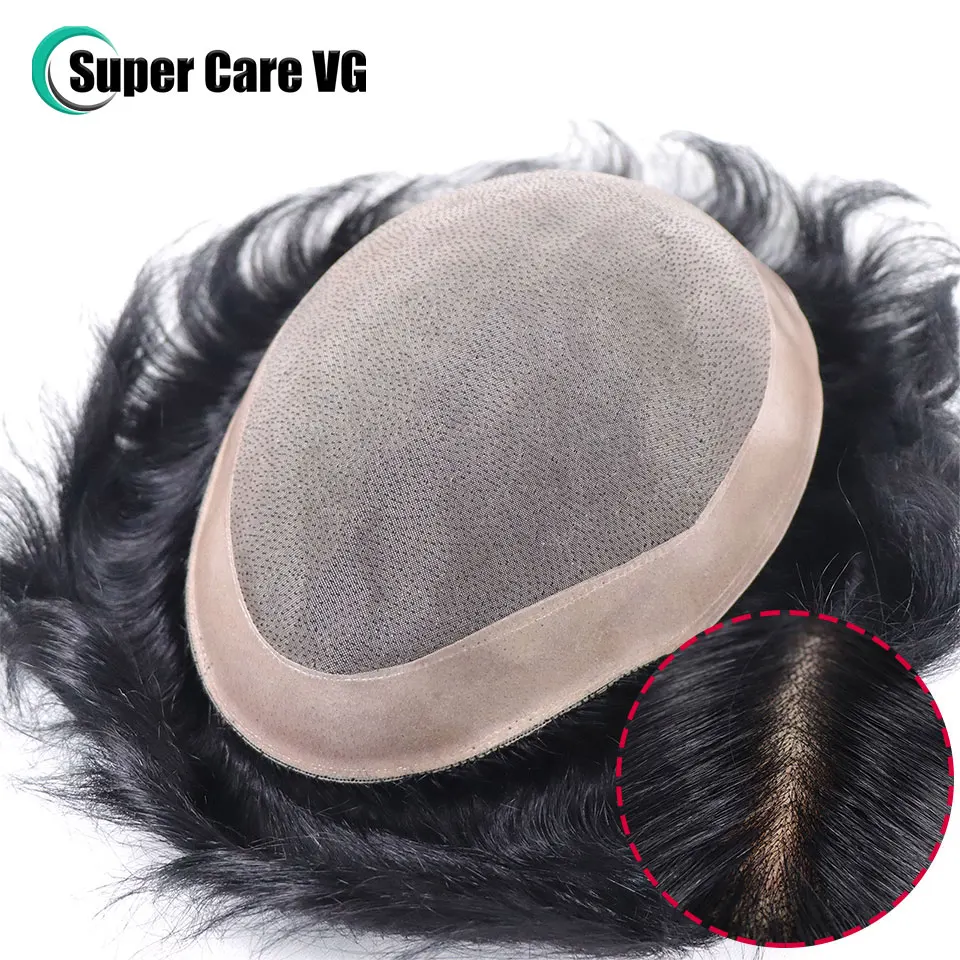 6*8/ 6*9/ 7*9 Breathable Fine Mono With PU Toupee Men #1B 6Inch Men's Wig Human Hair Toupee Men's Replacement Systems Unit Wig