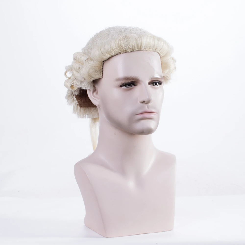 Synthetic Hair Men Lawyer Wigs 613 Blonde Heat Resistant Fiber Handmade Comfortable to Wear Judge Lawyer Cosplay Use Hair Wigs