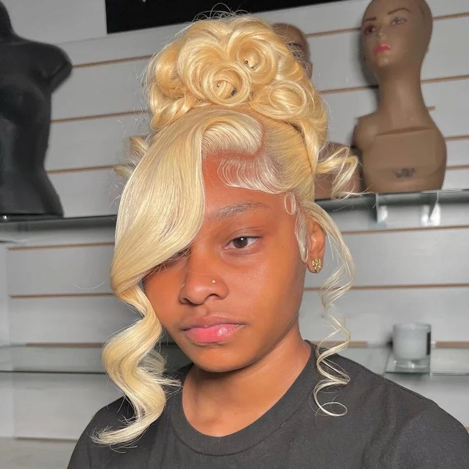613 Blonde Full Lace Human Hair Wig Loose Body Wave Pre Plucked Baby Hair Can Part Anywhere For Black Women